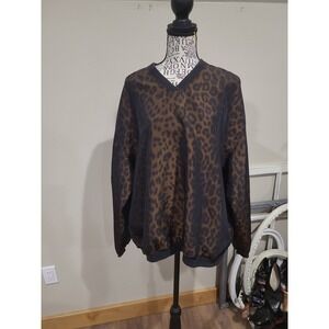Elements Haley Women SZ XL animal print V neck pullover w/pockets made in USA‎